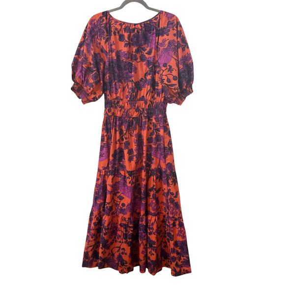 Anthropologie The Sommerset Puff Sleeve 100% Cotton Maxi Dress Purple Sz L - Picture 8 of 11